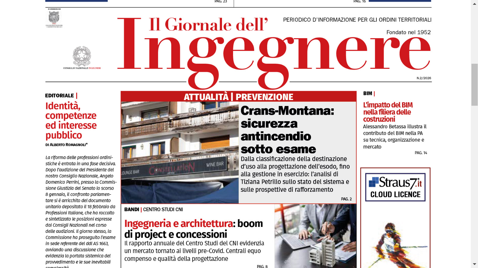 Il Giornale dell’Ingegnere, ecco il n.2 del 2026